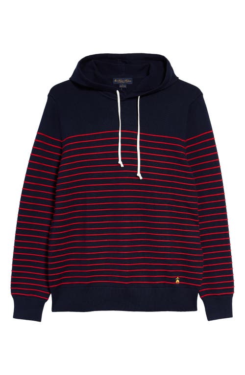 Brooks Brothers Men's Stripe Cotton Hoodie in Navy Red Texture Stripe