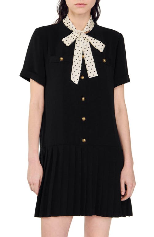 Shop Sandro Short Dress With Polka Dot Tie In Black