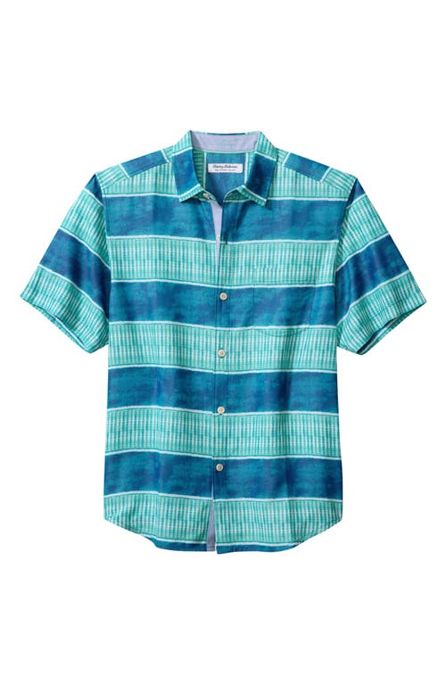 Tommy Bahama Coconut Point IslandZone Rivera Stripe Short Sleeve Button-Up Shirt Cabo Teal at Nordstrom,