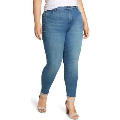 Plus Size Kut From The Kloth High Waist Fray Hem Skinny Jeans, Blue