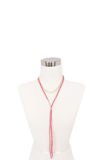 Olivia Welles Layered Chain And Suede Lariat Necklace In Gold/pink