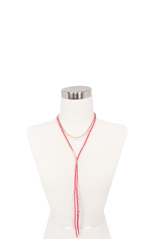 Olivia Welles Layered Chain And Suede Lariat Necklace In Gold/pink
