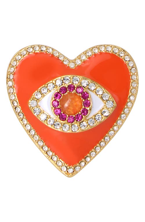 Evil Eye Heart Cocktail Ring in Orange