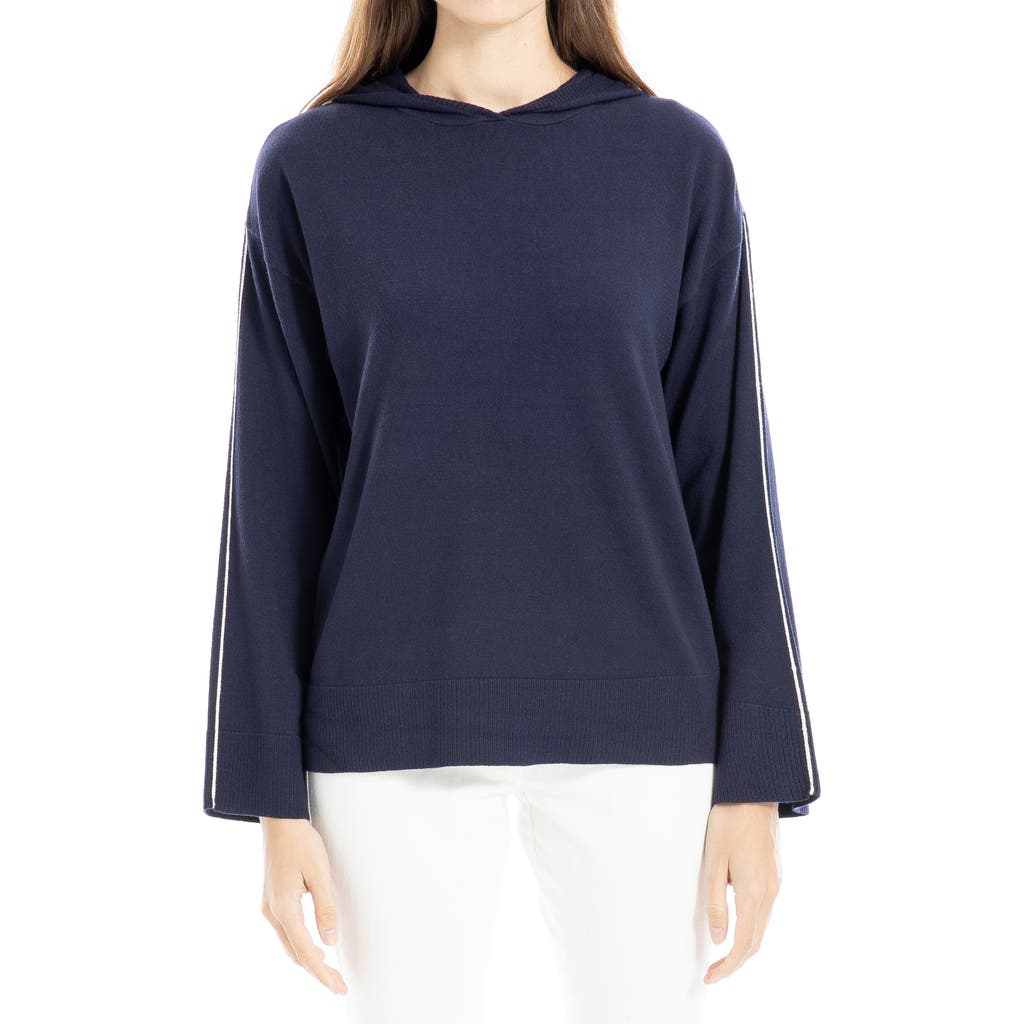 Max Studio Fine Gauge Hoodie In Dark Navy/off White