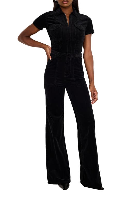 Good American Fit For Success Corduroy Palazzo Jumpsuit In Black001