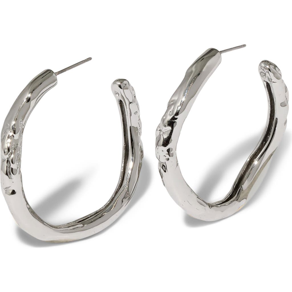 Alexis Bittar Brut Textured Tube Hoop Earrings in Silver