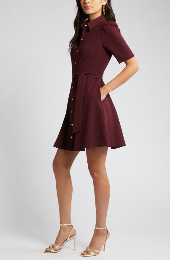 Eliza J Puff Sleeve Shirtdress In Wine