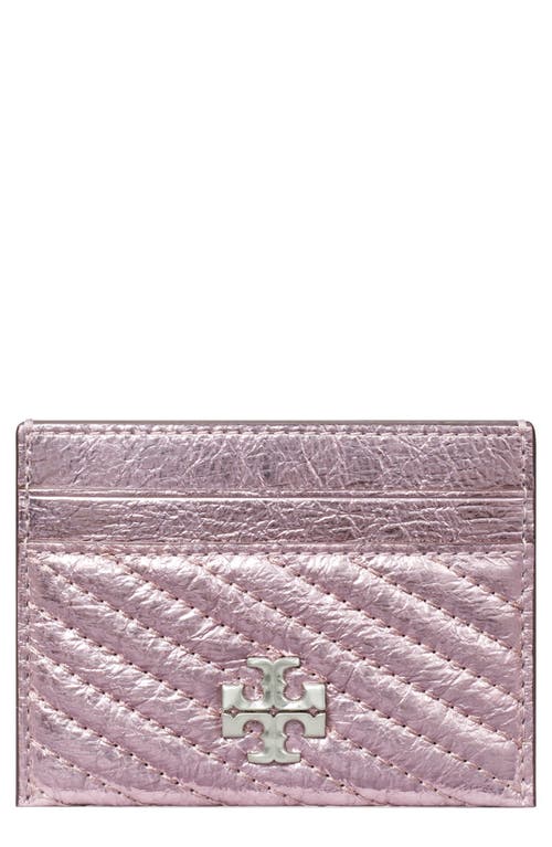 Tory Burch Kira Moto Quilted Metallic Leather Card Case In Sparkle Pink