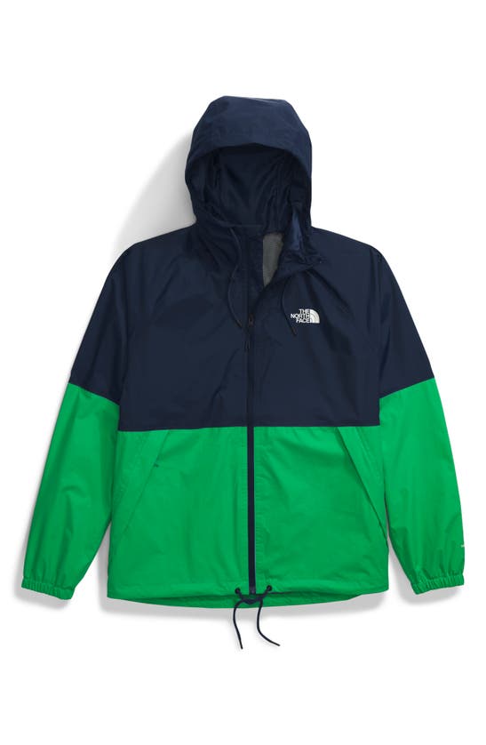 Shop The North Face Antora Waterproof Hooded Rain Jacket In Summit Navy/ Optic Emerald