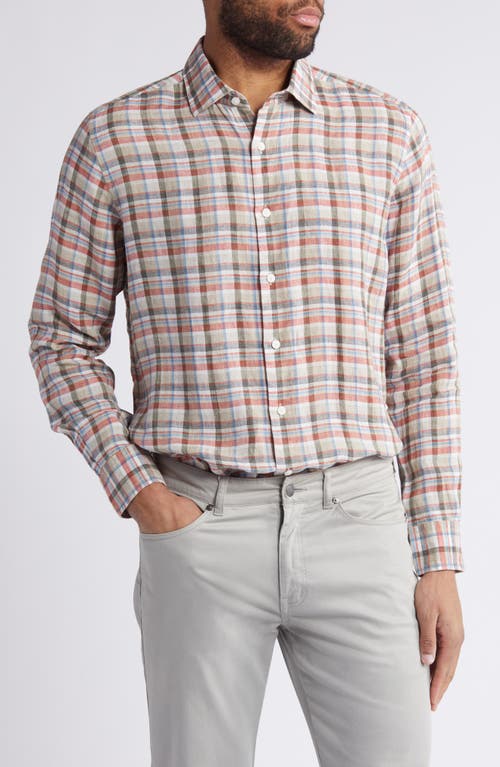 Plaid Linen Twill Button-Up Shirt in Spice