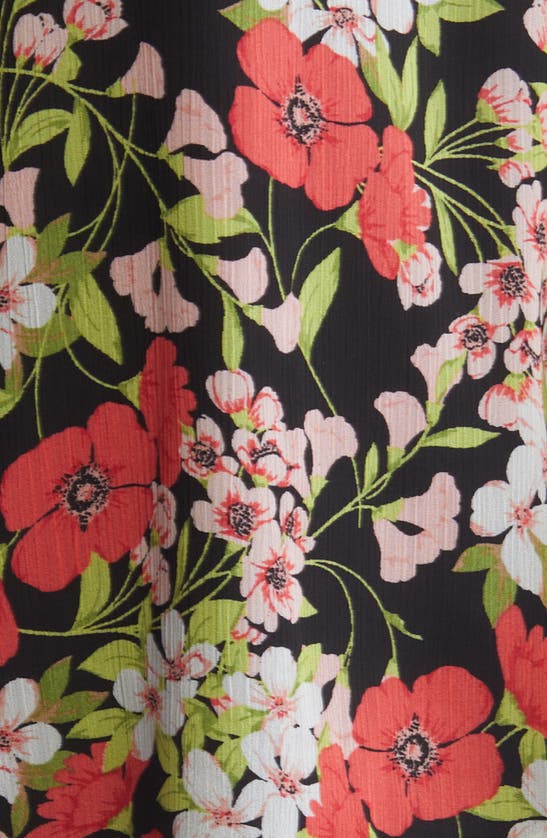 Shop Anne Klein Floral Print Tie Neck Top In A Black/ Red Pear Mlt