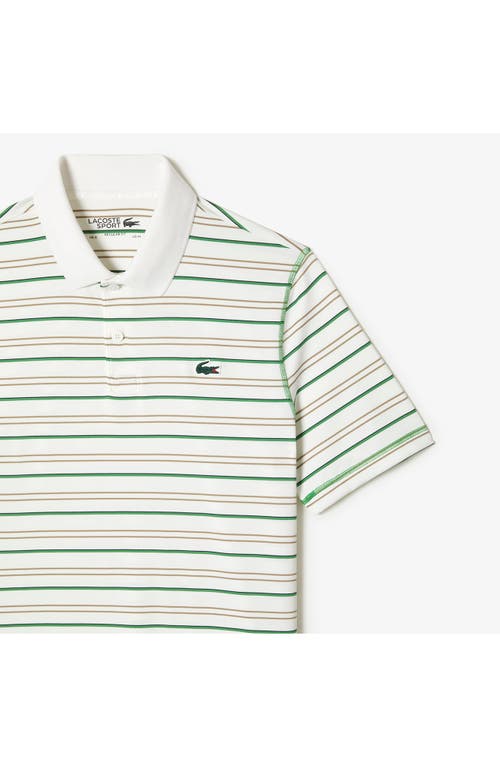 Shop Lacoste Stripe Stretch Polo Shirt In Flour/lion-navy Blue-tarr