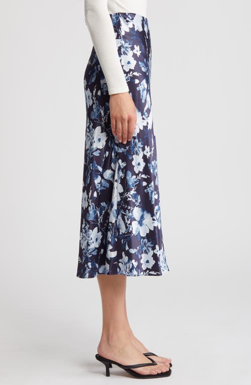 Shop Rails Anya Floral Satin Midi Skirt In Indigo Blossoms