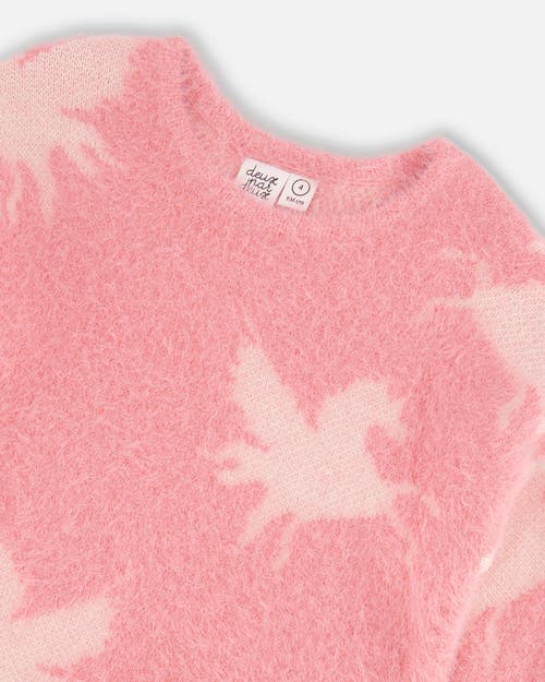 Shop Deux Par Deux Girl's Jacquard Unicorn Sweater Hairy Knit Pink In Mauve Glow