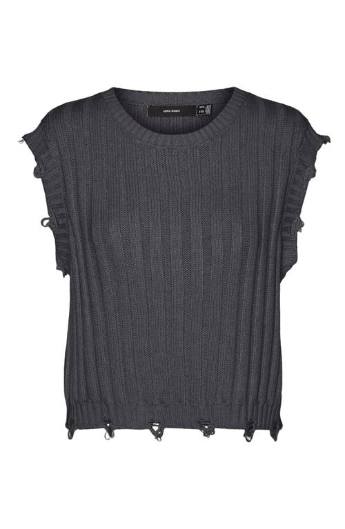 VERO MODA Danna Distressed Sleeveless Sweater in Asphalt 