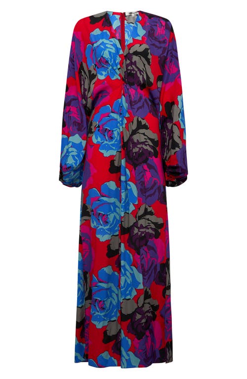 Shop Diane Von Furstenberg Print Long Sleeve Maxi Dress In Redemption Rose Blue Red