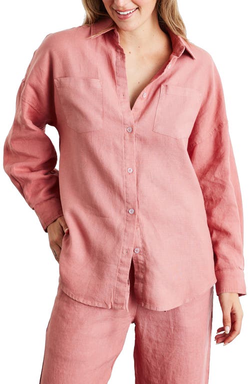 Long Sleeve Linen Button-Up Shirt in Pink