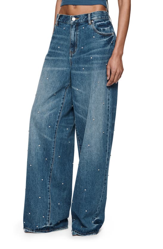 Shop Purple Brand Rhinestone Baggy Wide Leg Jeans In Mid Indigo