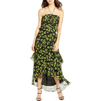 Wayf Zander Floral Print Halter Dress, Black