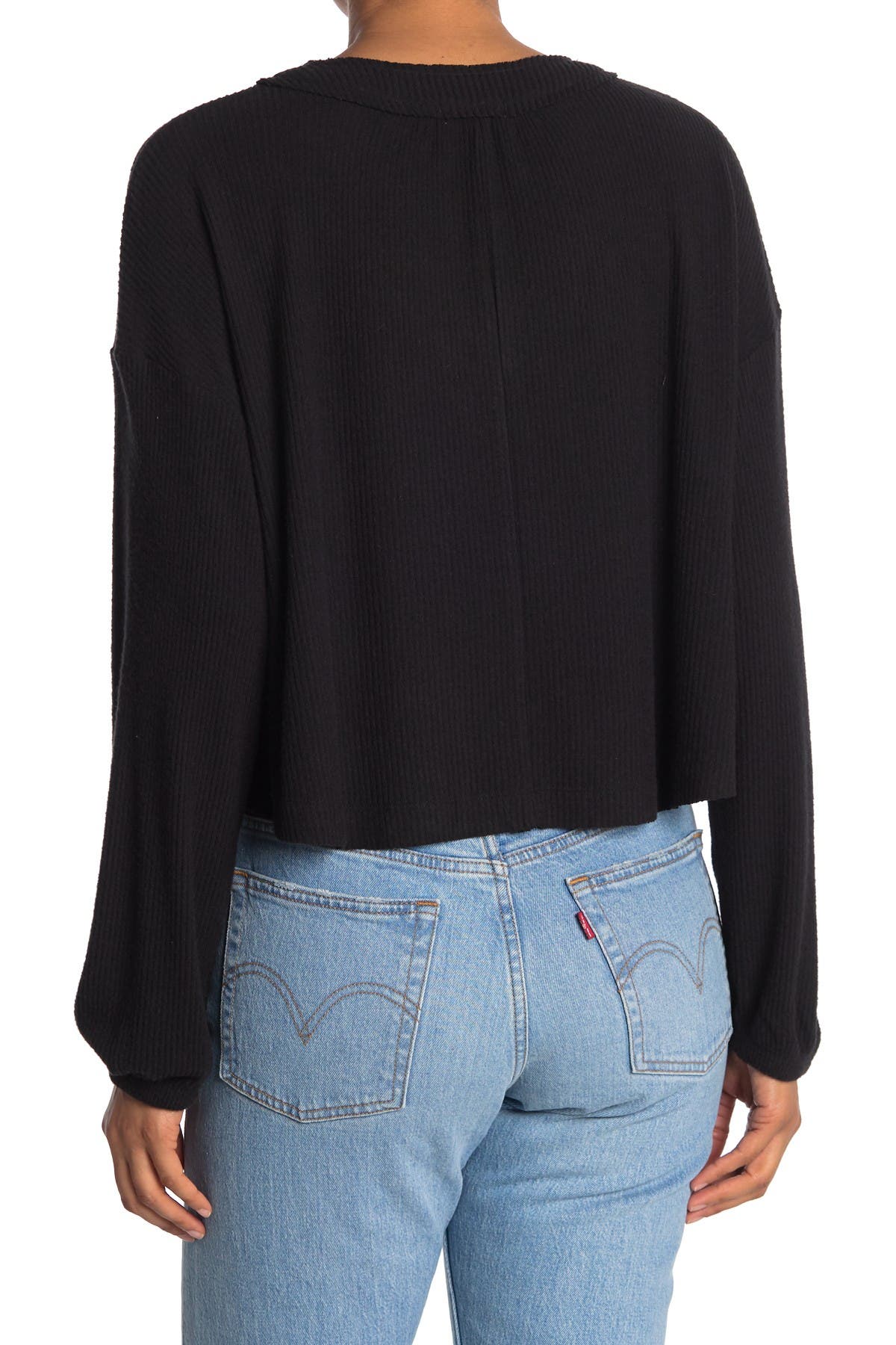 Abound Cozy V-neck Long Sleeve T-shirt In Black