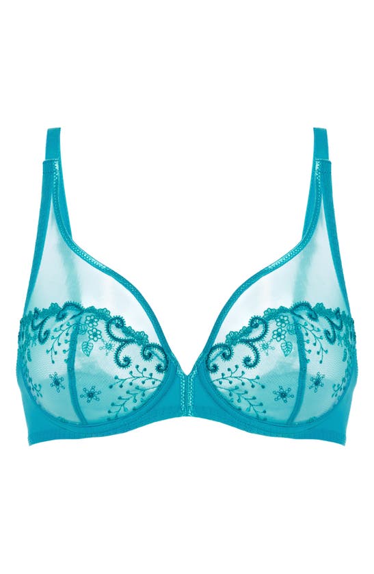 Shop Simone Perele Delice Sheer Underwire Plunge Bra In Atoll Blue