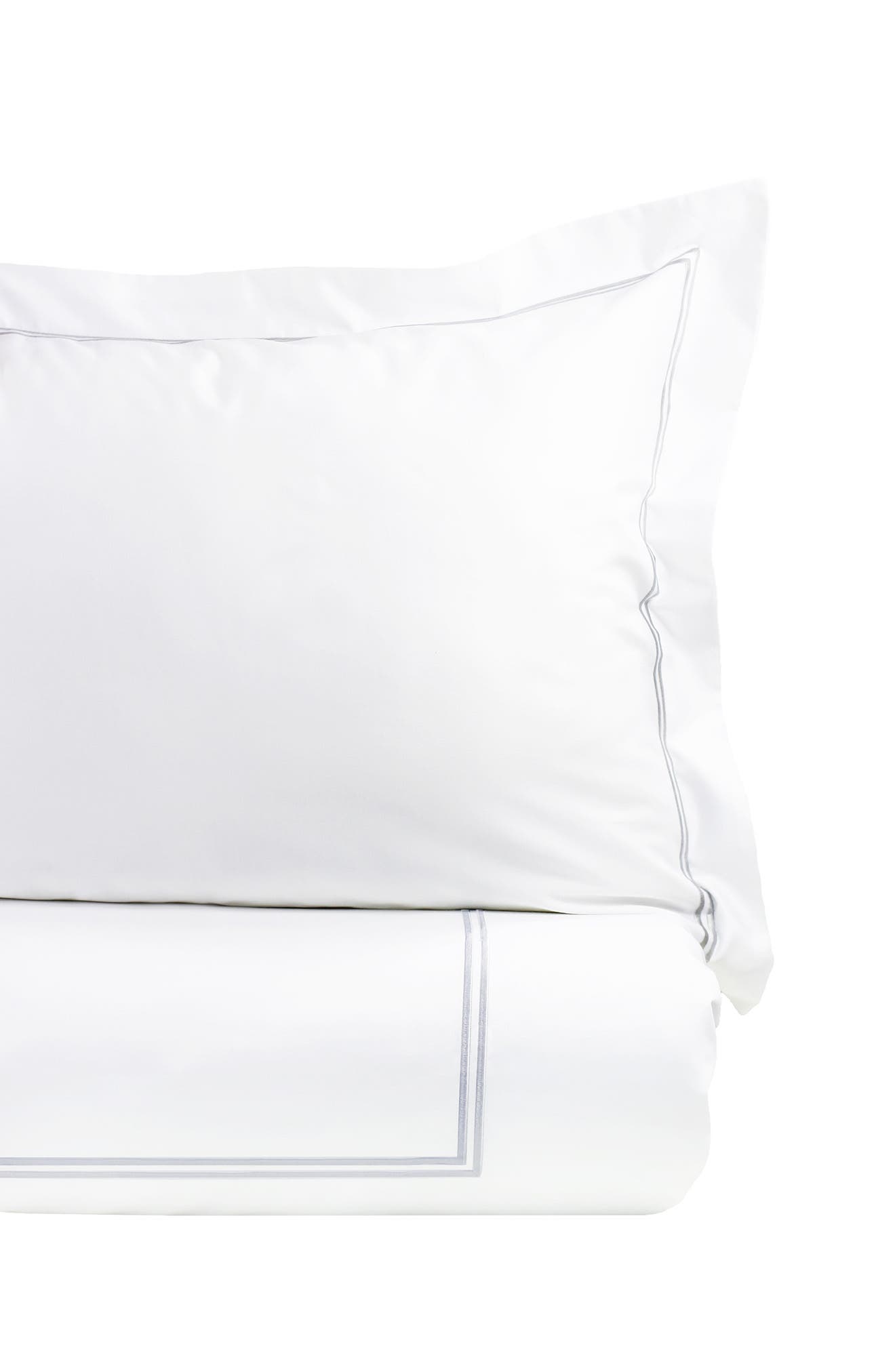 Melange Home Full/Queen 600 Thread Count Cotton 2 Stripe Embroidered Duvet Set - Grey at Nordstrom Rack