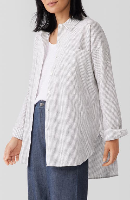 Shop Eileen Fisher Classic Collar Check Organic Cotton Button-up Shirt In White