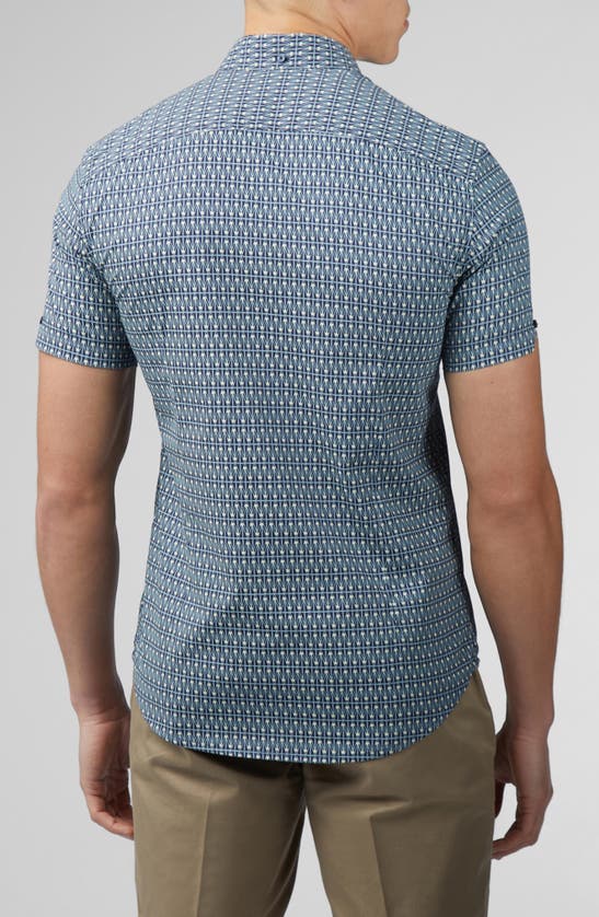 Shop Ben Sherman Geo Spot Print Short Sleeve Button-down Shirt In Petrol