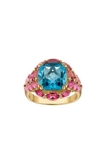 Shop Fzn Diamond, Pink & Swiss Blue Topaz Ring In Yellow