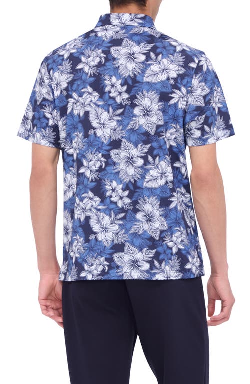 Bugatchi Hendrix Digital Floral Print Pima Cotton Polo In Night Blue