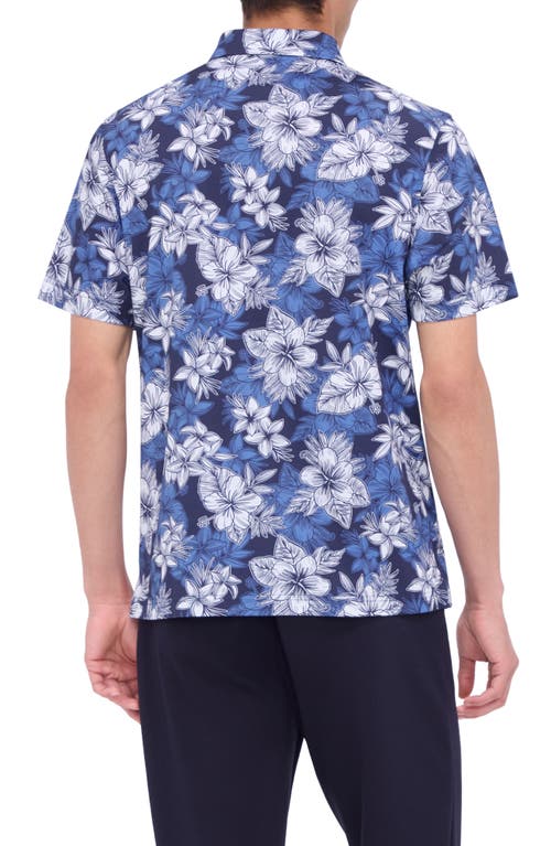 Shop Bugatchi Hendrix Digital Floral Print Pima Cotton Polo In Night Blue