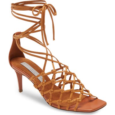 Stella Mccartney Knotted Cage Ankle Tie Sandal, Brown