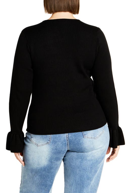 Shop City Chic Selena Bell Sleeve Rib Sweater In Black