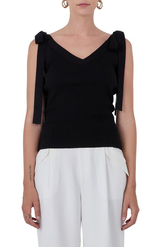 Shop Endless Rose Tie Strap Rib Tank In Black
