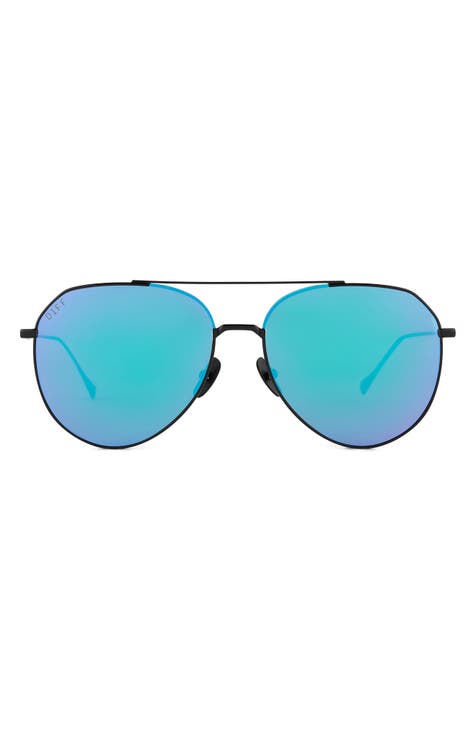 Diff Eyewear Dash Blue Mirror Aviator Sunglasses - Black/Blue