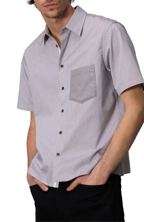 rag & bone Dalton Mixed Stripe Stretch Short Sleeve Button-Up Shirt Brown at Nordstrom,