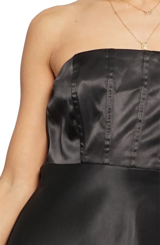 Know One Cares Corset Satin Strapless Dress In Black
