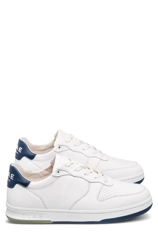 Shop Clae Malone Sneaker In White Leather Denim Blue