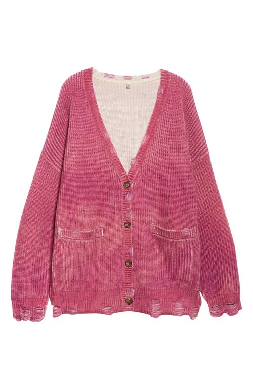 Shop R13 Ripped Oversize Merino Wool Cardigan In Raspberry Print