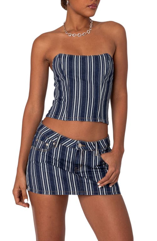 EDIKTED Inex Stripe Denim Crop Corset Top Mix at Nordstrom,