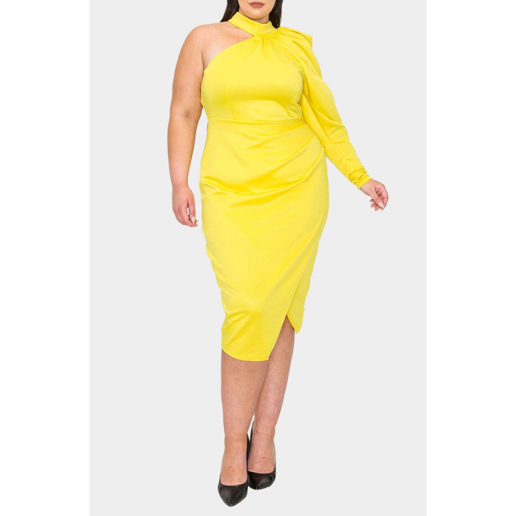 L I V D Gigi One-shoulder Long Sleeve Midi Dress In Yellow