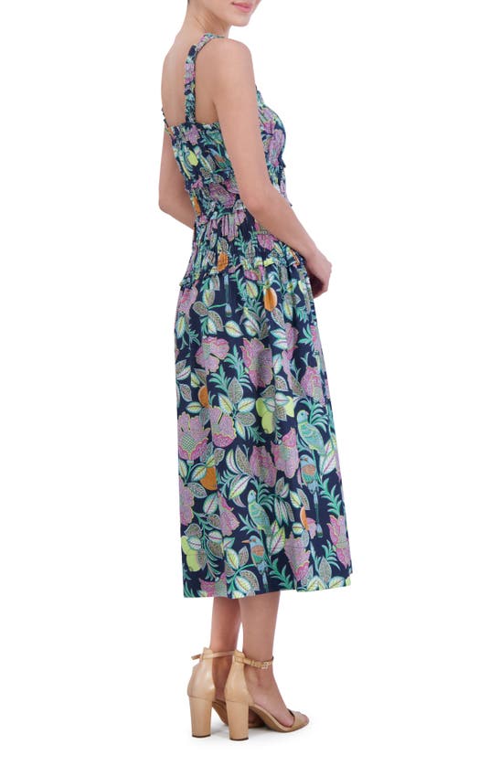 Shop Eliza J Floral Cotton Midi Sundress In Navy Multi
