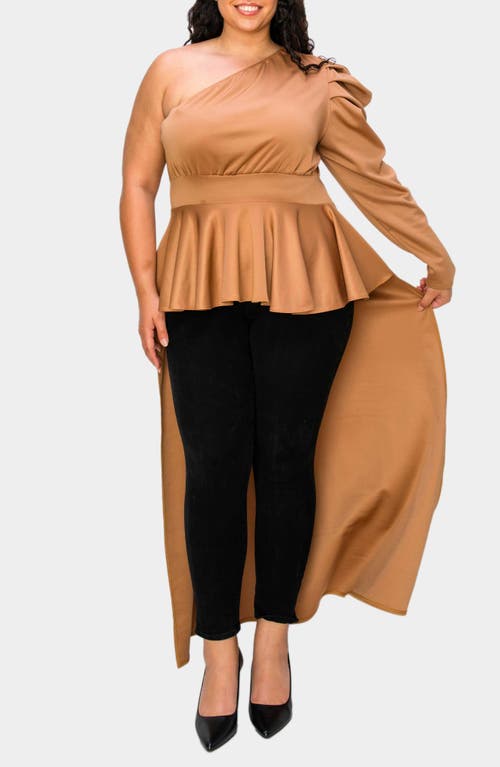 Shop L I V D Nicolette One-shoulder Peplum Top In Camel