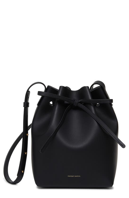 Mansur Gavriel Mini Leather Bucket Bag In Black / Silver