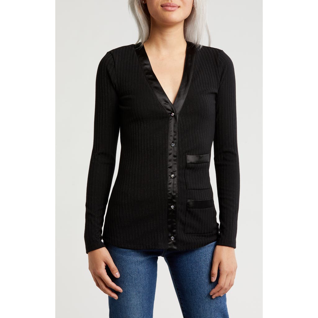Area Stars Bria Satin Trim Cardigan In Black