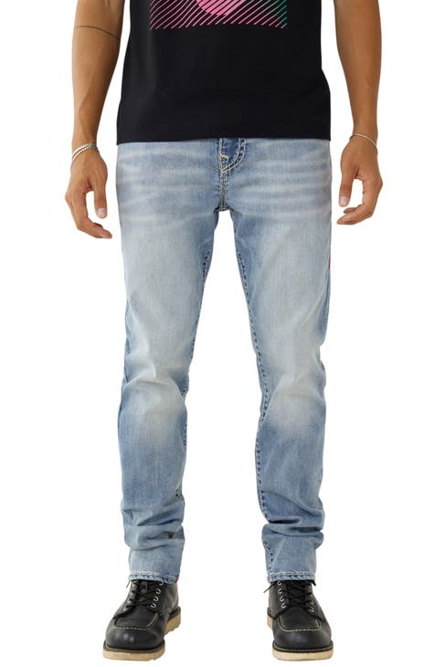 True Religion Jeans Mens 29 Blue Denim Straight Leg Flaps Stone Wash Distressed