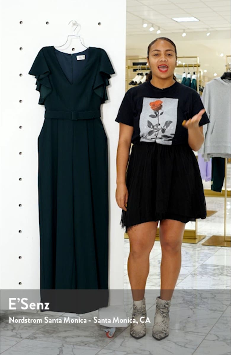 Flutter Sleeve Belted Satin Jumpsuit, sales video thumbnail