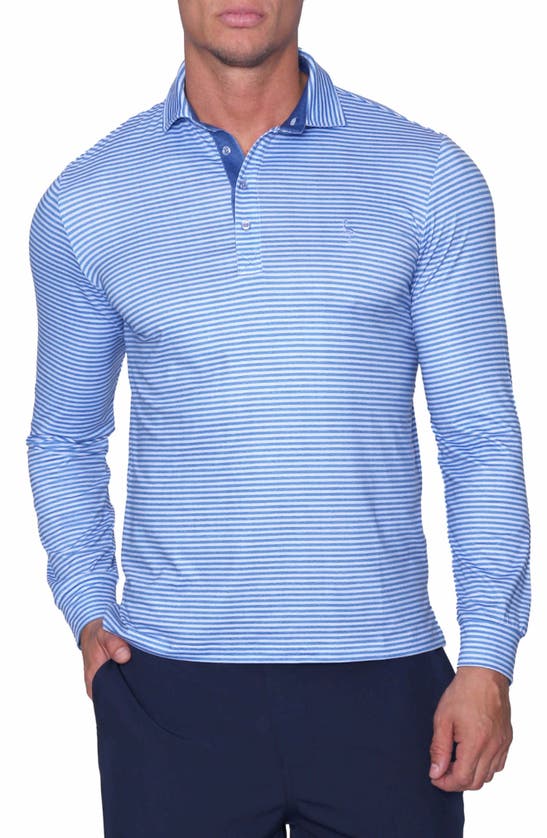 Tailorbyrd Long Sleeve Super Soft Striped Polo In Chambray