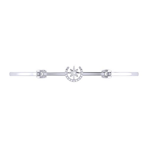 Luvmyjewelry North Star Crescent Diamond Bangle In Sterling Silver In Silver