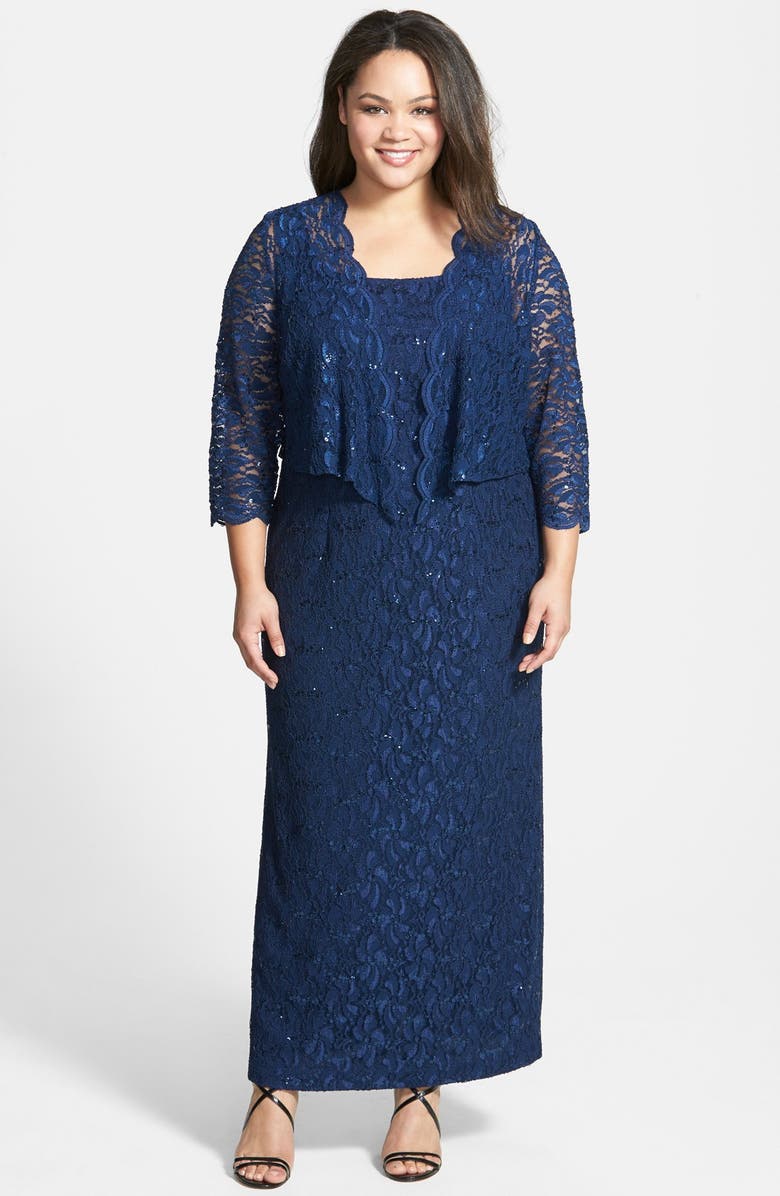 Alex Evenings Sleeveless Lace Column Gown with Jacket (Plus Size ...
